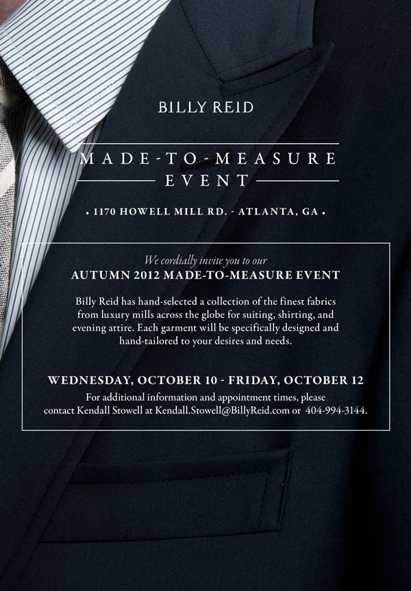 Head’s Up Atlanta: Billy Reid Made to Measure Event
