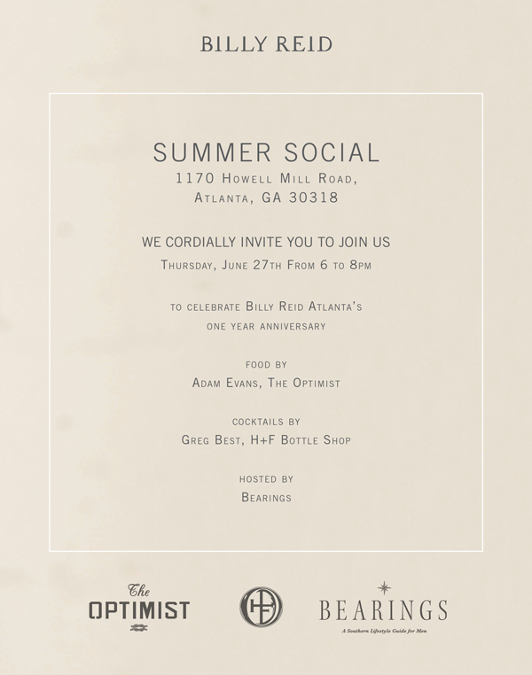 Head’s Up Atlanta Folks: Billy Reid’s Summer Social Is This Thursday
